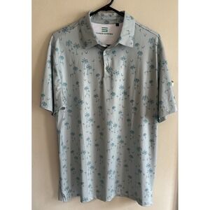 Three Sixty Six Golf Polo Shirt Mens Large Teal Palm Tree Print Short Sleeve
